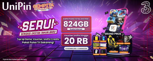 SERU (Sensasi Ekstra Tahun Baru) dengan Beragam Bonus dari Tri dan UniPin!